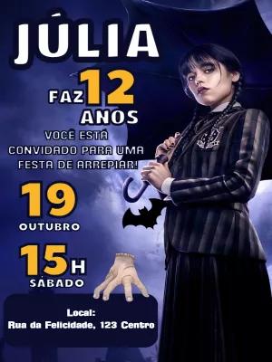 Convite de Aniversário Wandinha para Editar Online