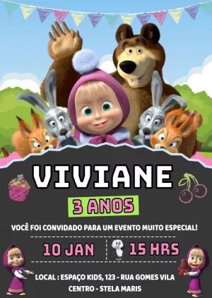 Convite de Aniversário Masha e o Urso para Editar Online