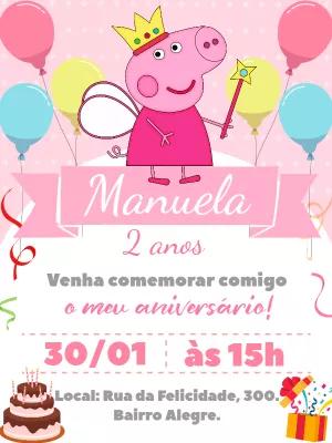 Convite de Aniversário Peppa Pig Princesa para Editar Online