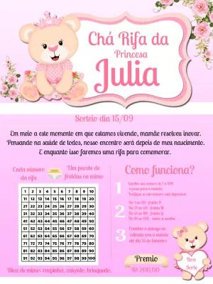 Convite Chá Rifa Ursinha Princesa para Editar Online