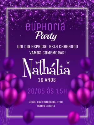 Convite Aniversário Tema Euphoria Roxo para Editar Online