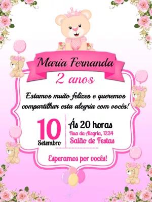 Convite Aniversário Ursinha Princesa para Editar Online