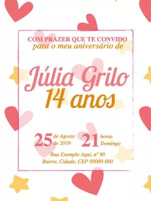 Convite de Aniversário Corações Delicados para Editar Online