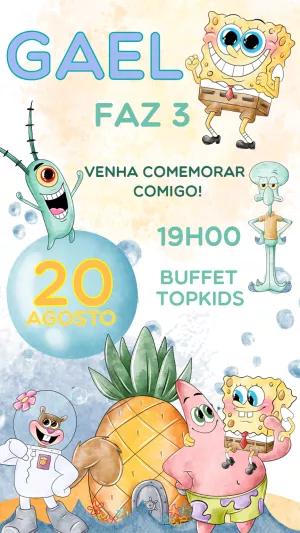 Convite Aniversário Bob Esponja Aquarela para Editar Online