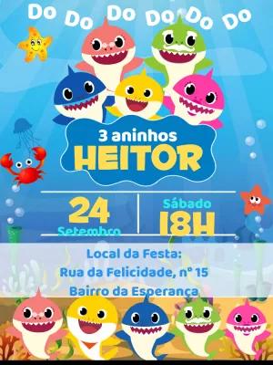 Convite de Aniversário Baby Shark com a Turma para Editar Online