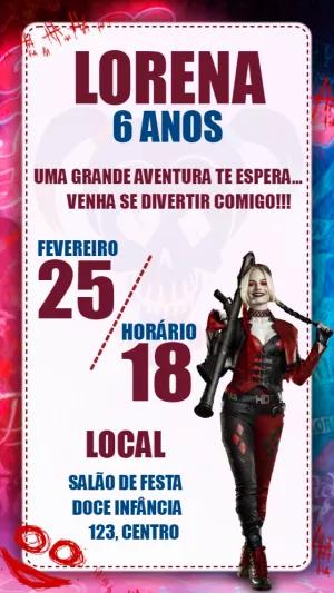 Convite de Aniversário Arlequina para Editar Online