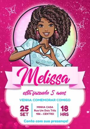 Convite de Aniversário Boneca Negra para Editar Online