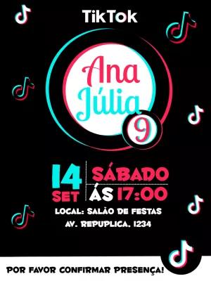 Convite de Aniversário Tik Tok Moderno para Editar Online