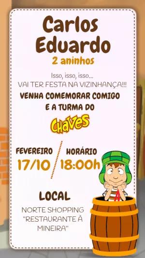Convite de Aniversário Chaves e sua Turma para Editar Online