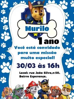 Convite Aniversário Patrulha Canina Chase para Editar Online