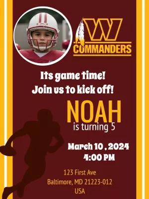 Washington Commanders Photo Birthday Invitation to Edit