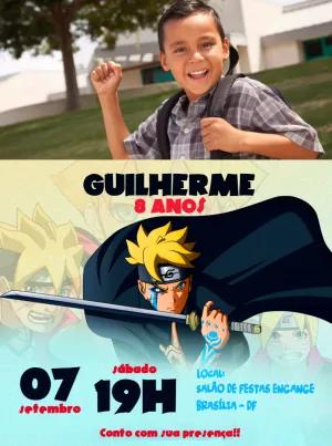 Convite Aniversário Boruto com Foto para Editar Online