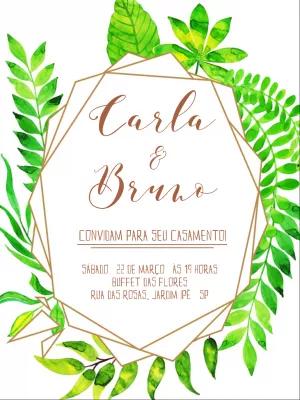 Convite de Casamento Folhagem Geométrico para Editar Online