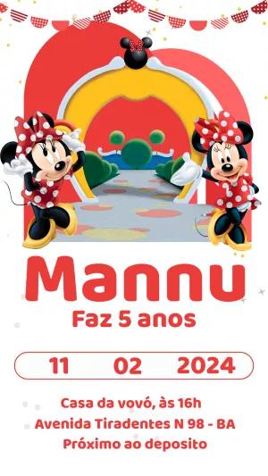 Convite Aniversário Minnie Mouse Vermelho para Editar Online