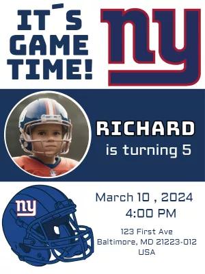 New York Giants Birthday Invitation with Photo to Edit Online