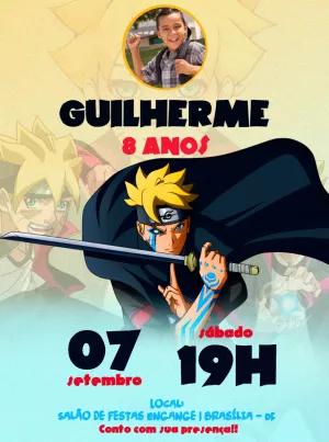 Convite Aniversário Boruto com Foto para Editar Online