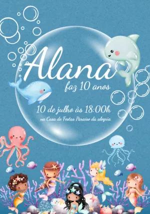 Convite de Aniversário Sereia Fundo do Mar para Editar