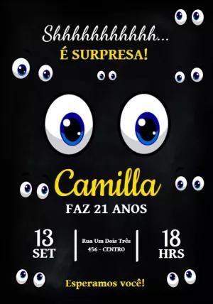 Convite Aniversário Surpresa com Olhos Divertidos para Editar
