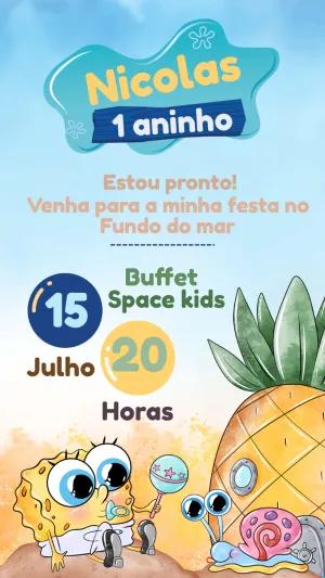 Convite Aniversário Bob Esponja Baby Aquarela para Editar