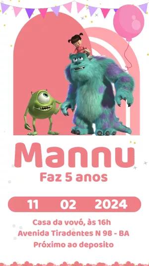 Convite Aniversário Monstros S.A. com Personagens para Editar