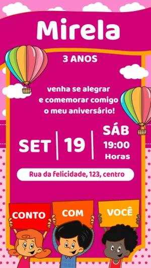 Convite Aniversário 3 Palavrinhas com Personagens para Editar