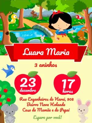 Convite Aniversário Branca de Neve Cute para Editar Online