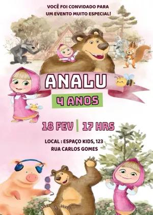Convite Aniversário Masha e o Urso para Editar Online