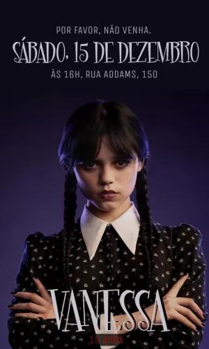Convite de Aniversário Wandinha Addams Editável para Imprimir