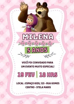 Convite Aniversário Masha e o Urso Rosa para Editar Online