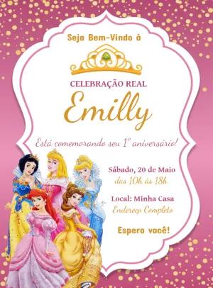 Convite de Aniversário Princesas da Disney para Editar Online