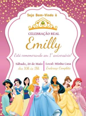Convite de Aniversário Princesas da Disney para Editar Online