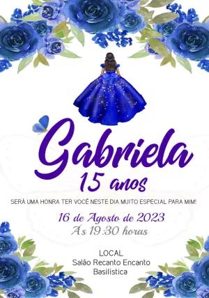 Convite de 15 anos Floral Azul com Princesa para Editar Online