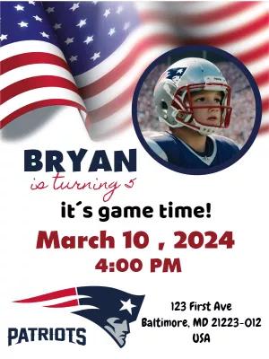 Editable Patriots Football Birthday Invite with Photo