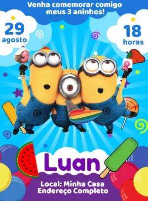 Convite de Aniversário Minions para Editar Online