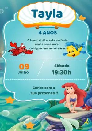 Convite Aniversário A Pequena Sereia para Editar Online