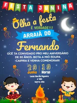 Convite Aniversário Festa Junina com Personagens para Editar