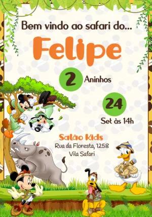 Convite Aniversário Mickey Safari para Editar Online