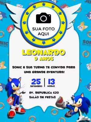 Convite de Aniversário Sonic com Foto para Editar Online