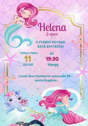 Convite Aniversário Sereia Fundo do Mar para Editar Online