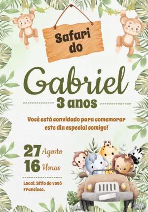 Convite de Aniversário Safari com Animais para Editar Online