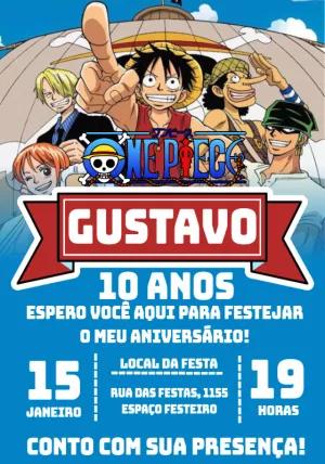 Convite de Aniversário One Piece com Personagens para Editar