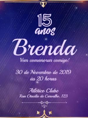 Convite de 15 Anos Galáxia Azul e Dourado para Editar