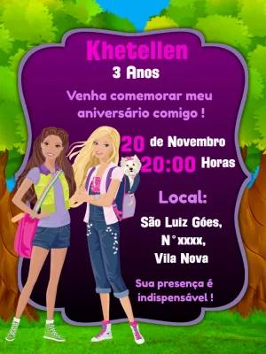 Convite de Aniversário Barbie e Amigas para Editar Online