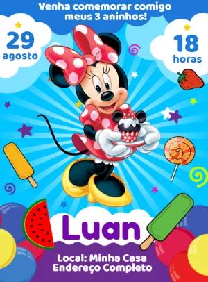 Convite de Aniversário Minnie Vermelha para Editar Online