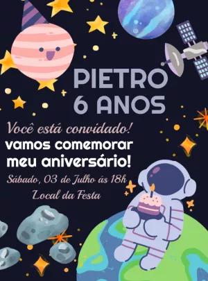 Convite Aniversário Astronauta no Espaço para Editar Online