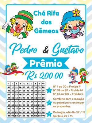 Chá Rifa Gêmeos Palhacinhos Convite Editável Online