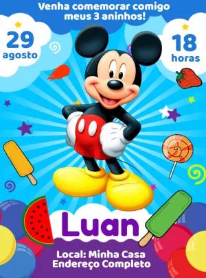 Convite de Aniversário Mickey Mouse para Editar Online