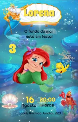 Convite de Aniversário A Pequena Sereia para Editar Online
