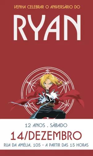 Convite de Aniversário Fullmetal Alchemist para Editar Online