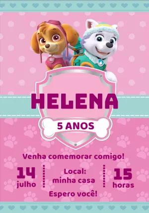 Convite Aniversário Patrulha Canina Rosa para Editar Online